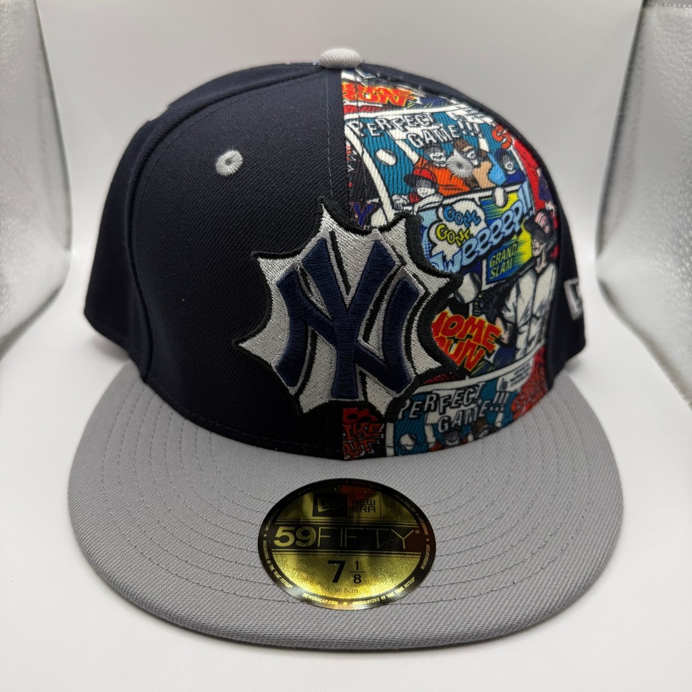 New York Yankees New Era 59FIFTY Comic Book Print Fitted Hat 7 1/8 Navy Grey MLB